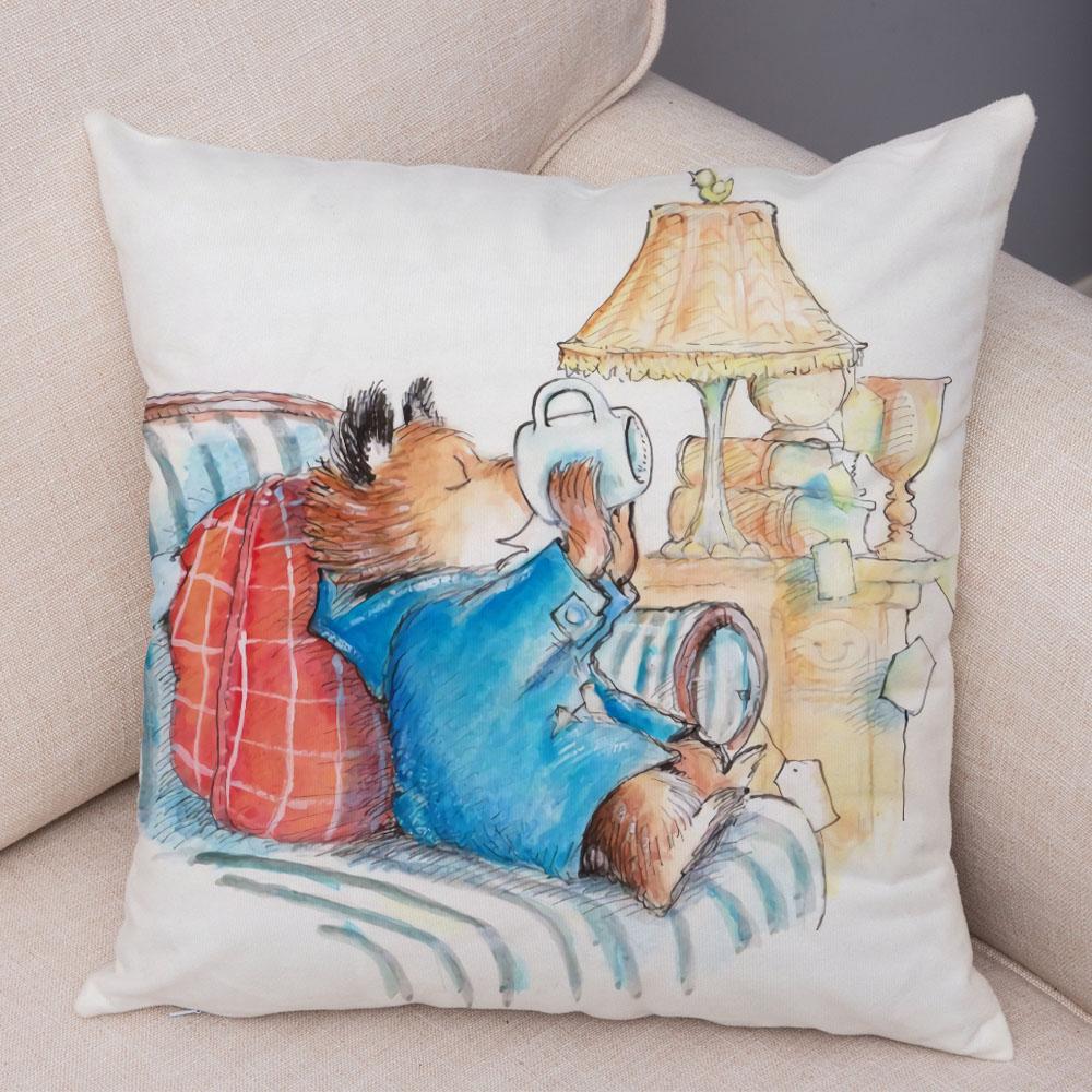 British Cartoon Bear Cushion Cover Sofa Children S Room Decoration Cute Animal Pillowcase Peach skin 18*18(CM)-1Pcs