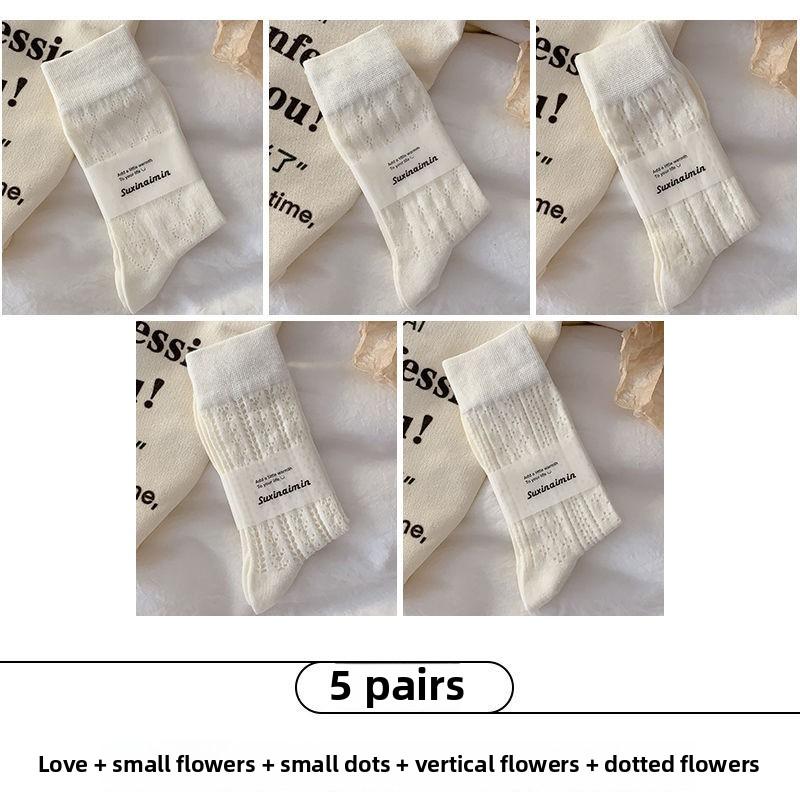 5 Pairs of Women's Summer Thin Lovely Mesh Tube Stack Socks