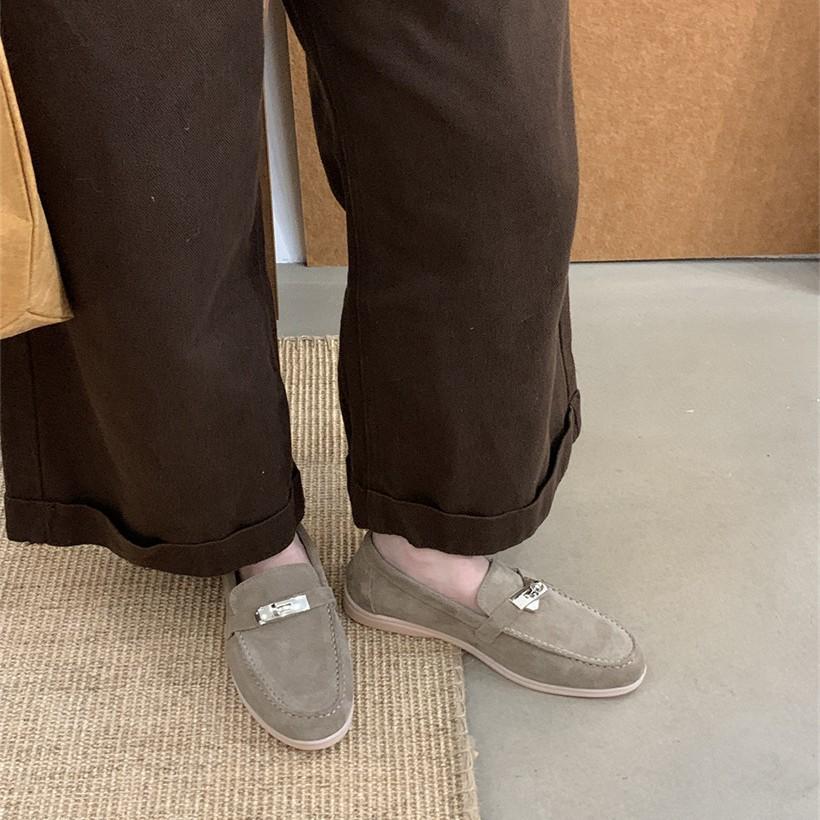 Retro suede loafers Doudou shoes one-pedal single shoes autumn and winter soft-soled low-heeled women's shoes British small leather shoes