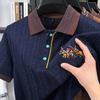 New Short-sleeved T-shirt Men's Autumn Knitted Sweater Embroidered Pattern Matching Jacquard Top