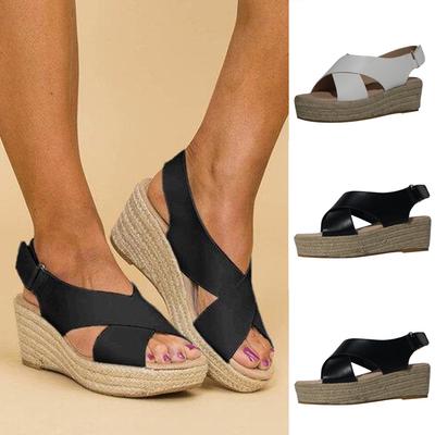 Sharemen Womens Ladies Strap Ankle Buckle Platform Wedges Woven Sandals Roman Shoes