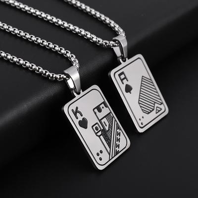 Exquisite Square Poker Card Stainless Steel Pendant Mens Necklace Hip Hop Punk