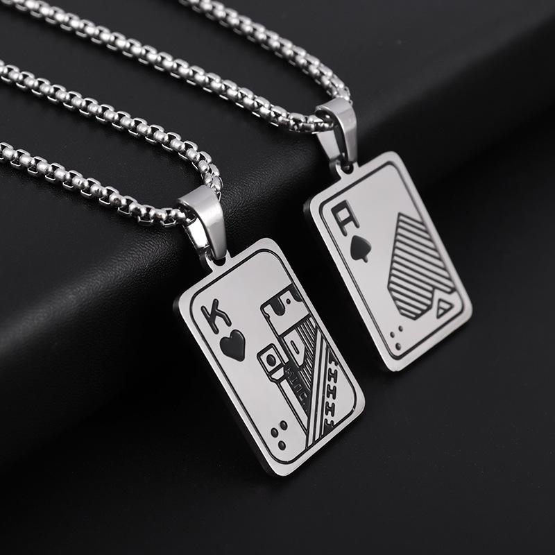 

Exquisite Square Poker Card Stainless Steel Pendant Mens Necklace Hip Hop Punk