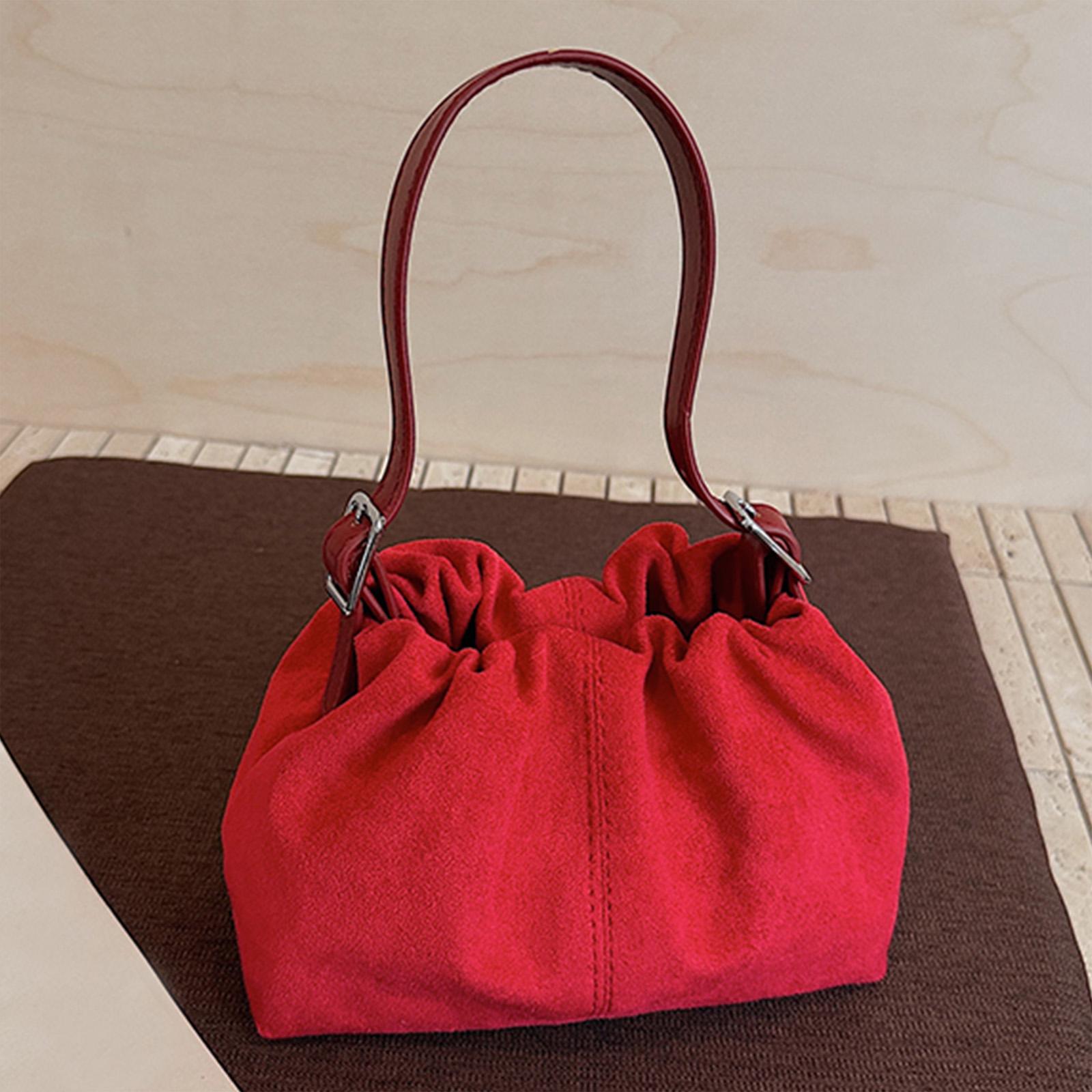 Faux Suede Shoulder Bags Vintage Crossbody Bag Pleated Handbag Underarm Bag for Women Party
