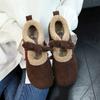 Winter soft-soled Mary Jane women's shoes retro bow Birkenstocks, ugly cute fluffy shoes cotton shoes