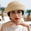 Elegante Cappello a Pillbox di Paglia Fedoras Cappello Fedora Cappellino Piatto da Donna Uniforme di Compagnia Aerea