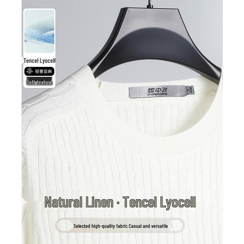 SNOWFLYING Men s Linen & Tencel Cable Knit Short Sleeve T-Shirt M