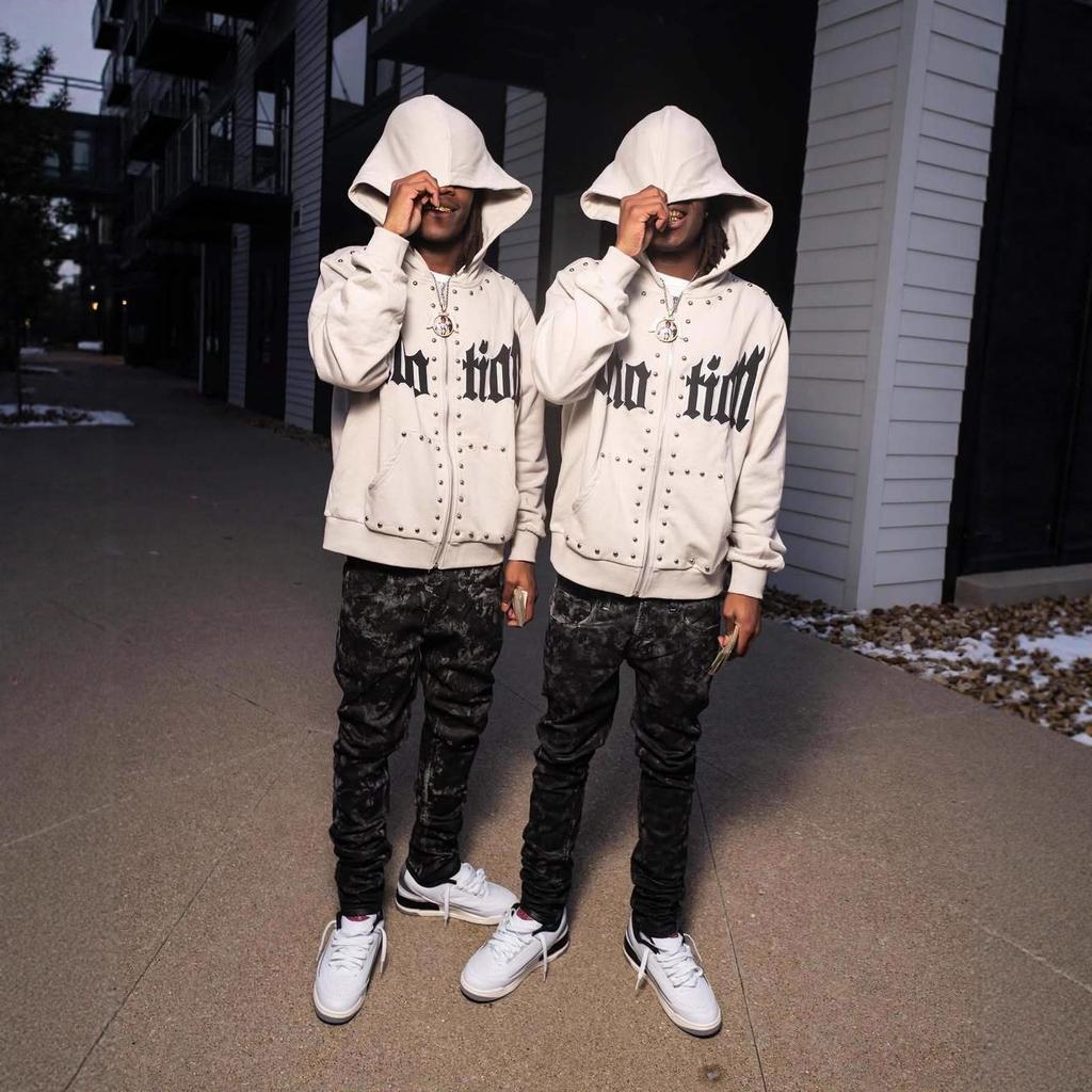 25S cross-border European and American trendy brand MIXED & EMOTION beaded letter hooded sweater men's and women's high street cardigan jacket
