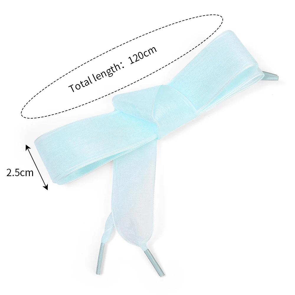 

120cm Transparent Chiffon Yarn Shoelaces Flat Silk Big Bow Wide Laces Trend Beauty White Casual Silk Shoes Laces Dropshipping синій