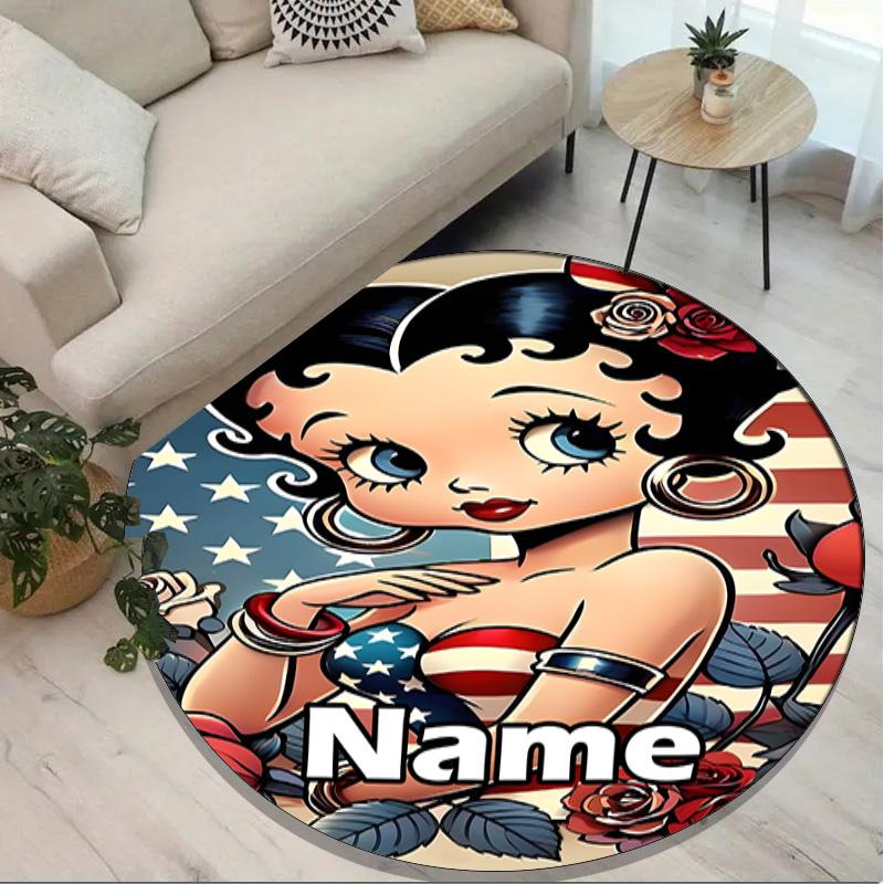 Custom Name Personalized Betty Boop Print Round Rug, Versatile Home Decor Carpet, for Playroom, Apartment, Balcony, Entryway, Hallway Gift