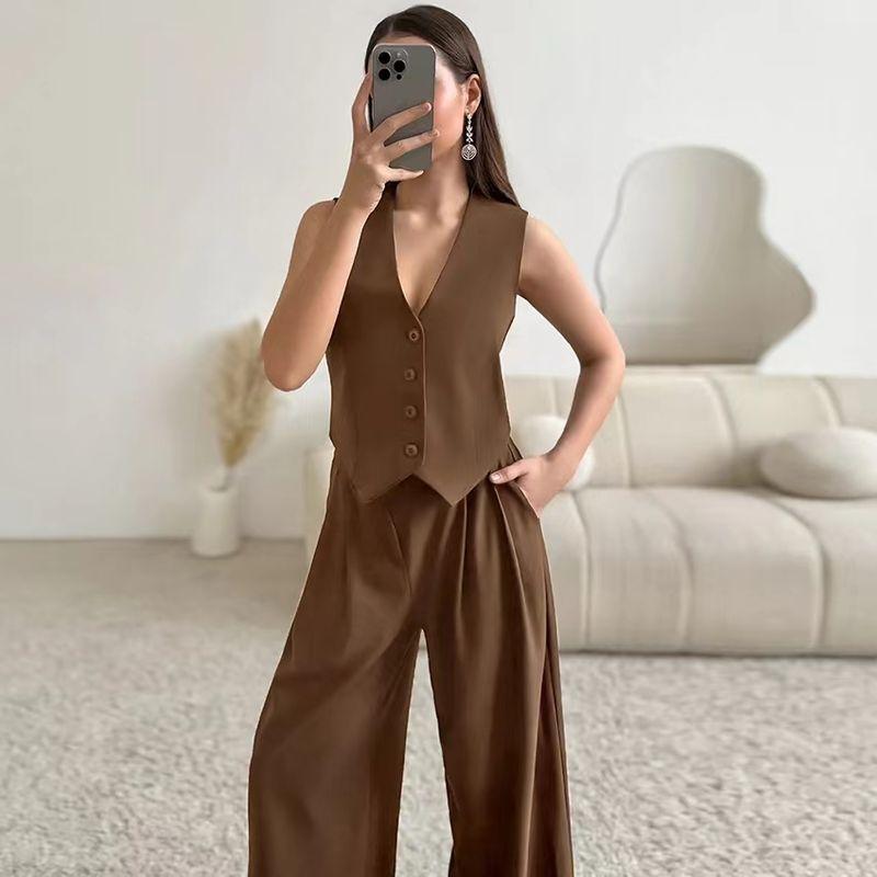Western Style New Fashion Cardigan Vest Trousers Two-piece Set Cardigan Vest and Pants Set
