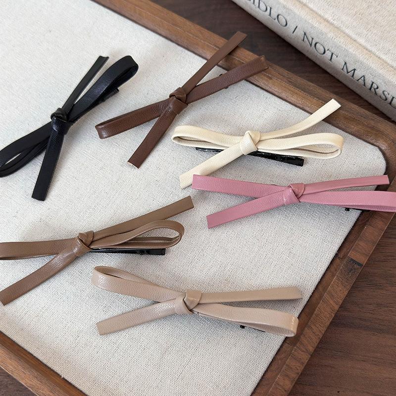 Retro Schlichte Kaffeefarbene Leder Schleife Haarspangen Kopfschmuck Für Frau Mädchen Süße Haarnadeln Haarspangen Mode Haaraccessoires Neu
