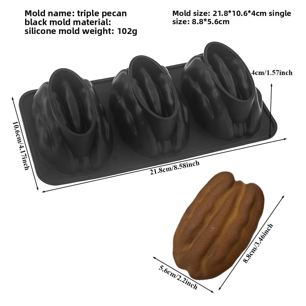 Pecan Nuts Design 3 Cavity Silicone Chocolate Mold Food Grade Kitchen Bakeware French Mousse Cake Mould Dessert Tools
