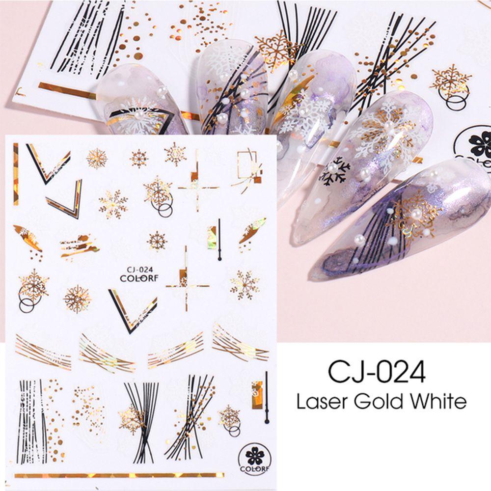 Polish New Year Xmas Winter Design Holographics 3D Glitter Gold White Nail Stickers