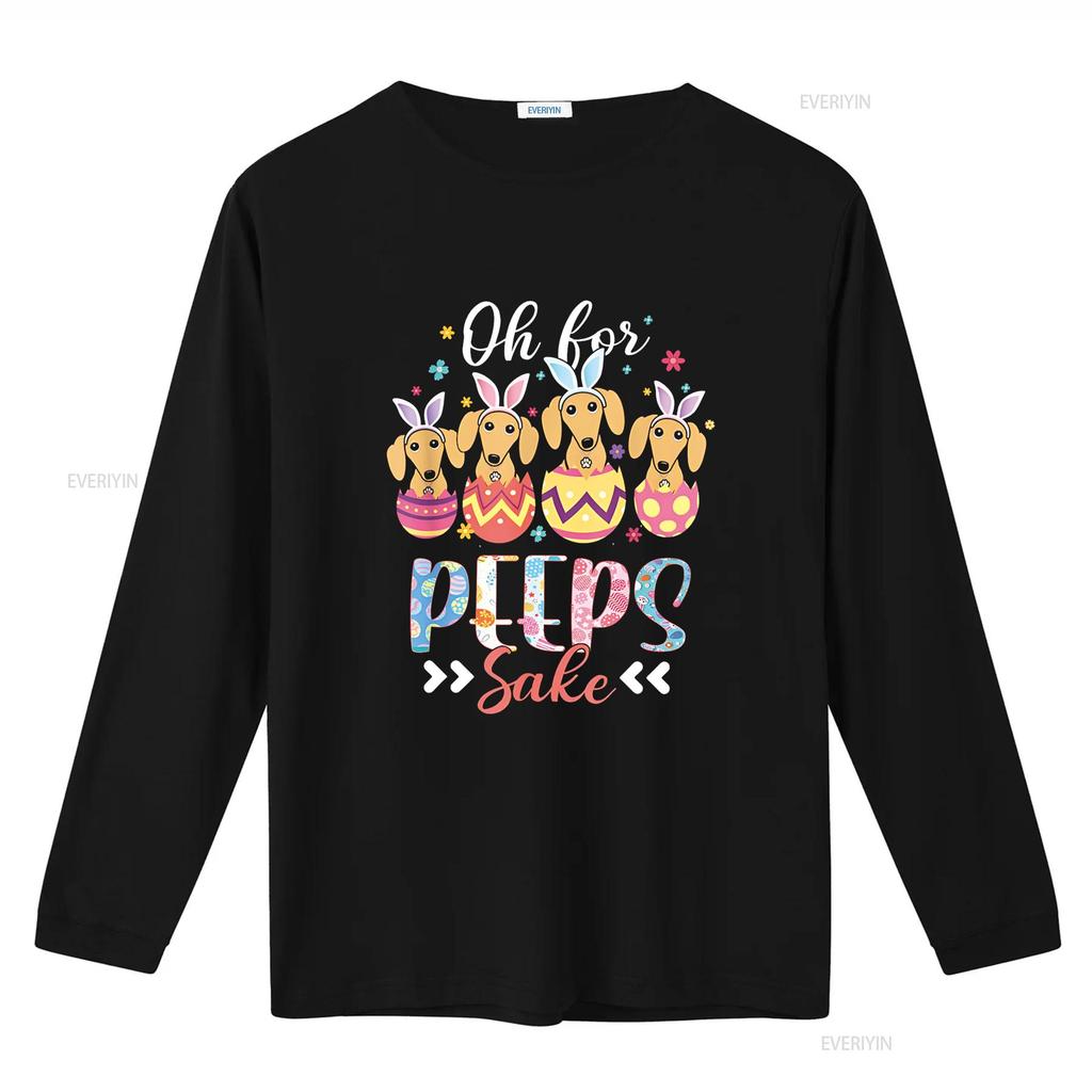 Oh For Peeps Sake Funny Easter Dachshund Bunny Ear Egg T Shirt vintage Washed Breathable Unisex Versatile graphic