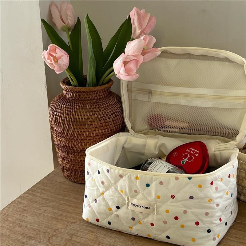 2023 Polka Dot Cute Cotton Cosmetic Bag - Small, Fresh, and Portable Wash Storage