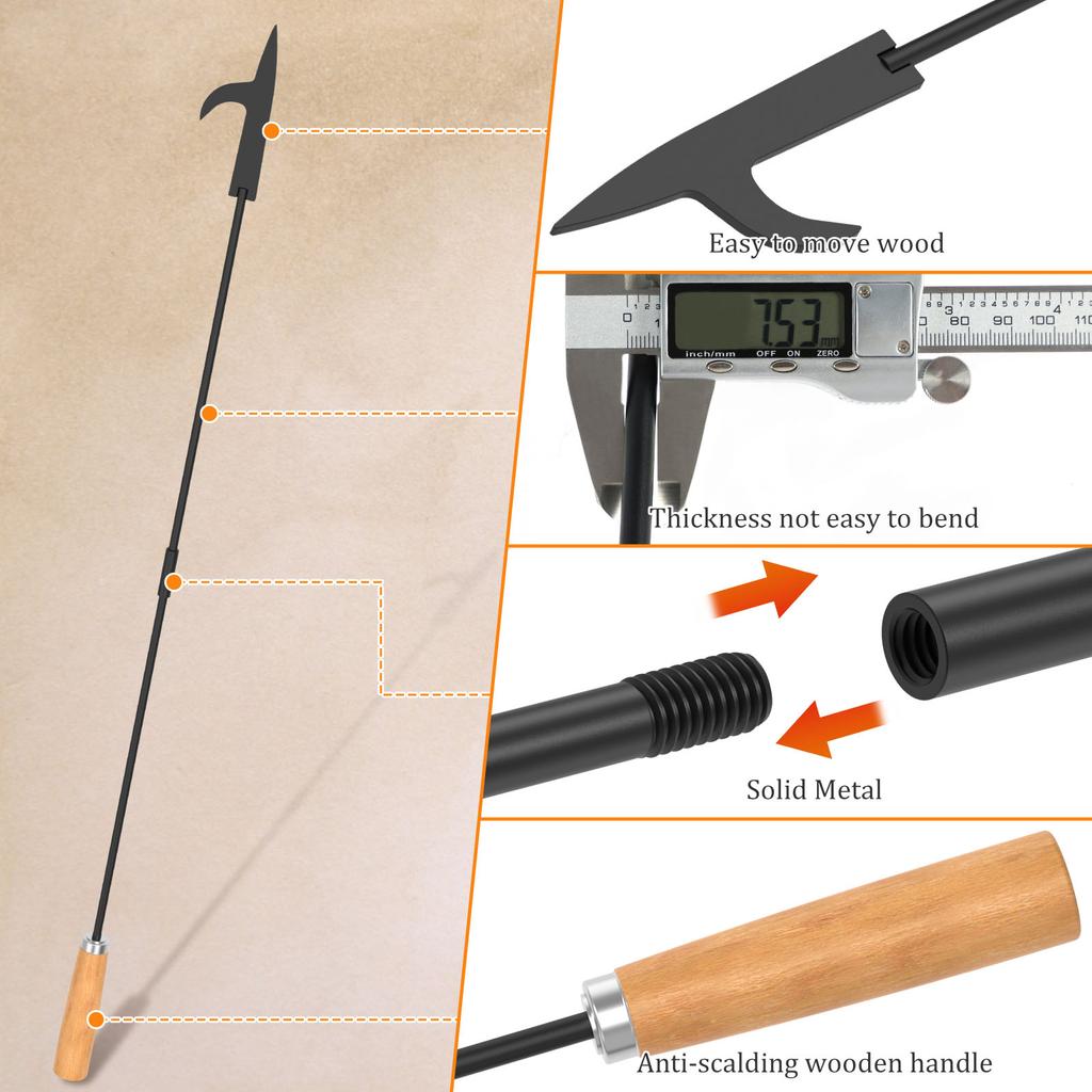 1/2 stuks Vuurpookstok 82cm IJzeren Kampvuurpook met Houten Handvat Verwijderbaar Draagbaar Vuurkorfgereedschap voor Kamperen Open Haard Kachel