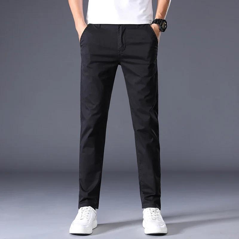 Pantalones Casuales Finos de Verano para Hombre Colores Algodón Estilo Clásico Elásticos Rectos Ajuste Delgado Moda de Negocios Pantalones Largos Masculinos