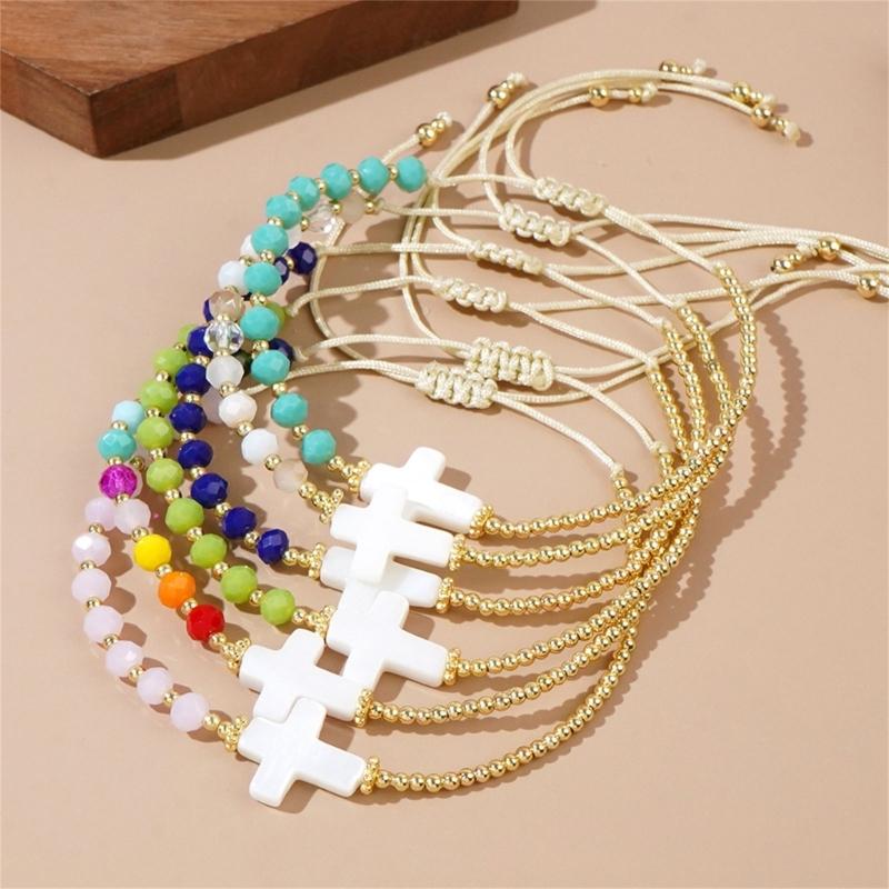 Bohemian Crucifix Beaded Bracelet Wrist Chain With Multicolor Crystal Beads For Women Handmade Jewelry