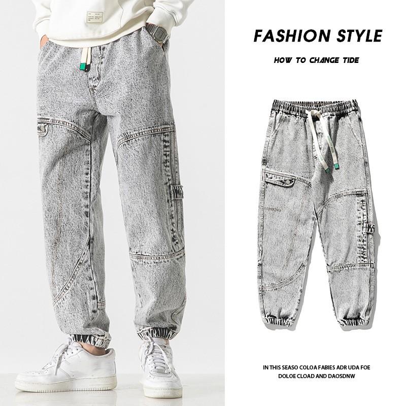 

S-8XL Loose Bundle Feet Men s Fashion Brand Nine-point Spring and Autumn Pants Jeans Plus Size 8XL сірий