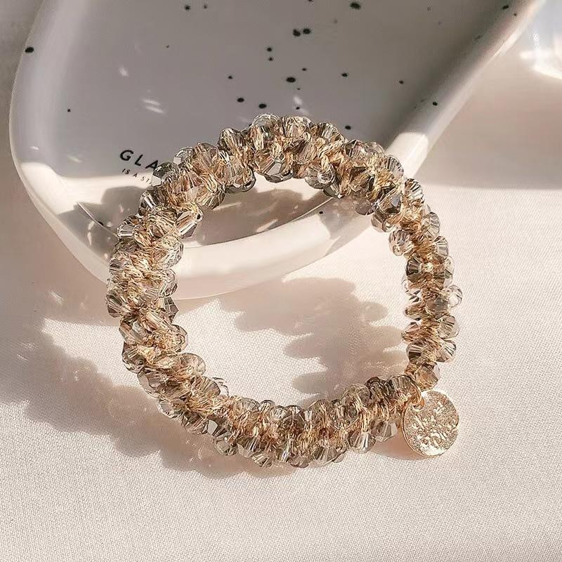 Women Elegant Hair Ring Ties Beads Ponytail Holders Hair Accessories Elastic Hair Band Girls Scrunchies Bracelet