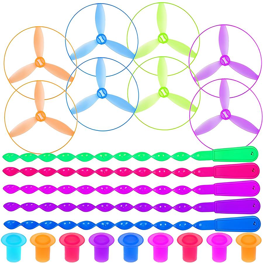 8/16pcs Manual Pushing Threaded Flying Round Disc Colorful Outdoor Bamboo Dragonfly Outdoor Activities Experiments