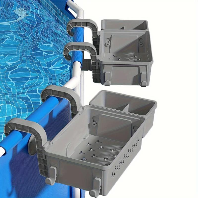 Outdoor Swimming Poolside Storage Basket with Pool Cup Holder, Thickened Plastic Pool Basket for Above Ground Pool Accessories