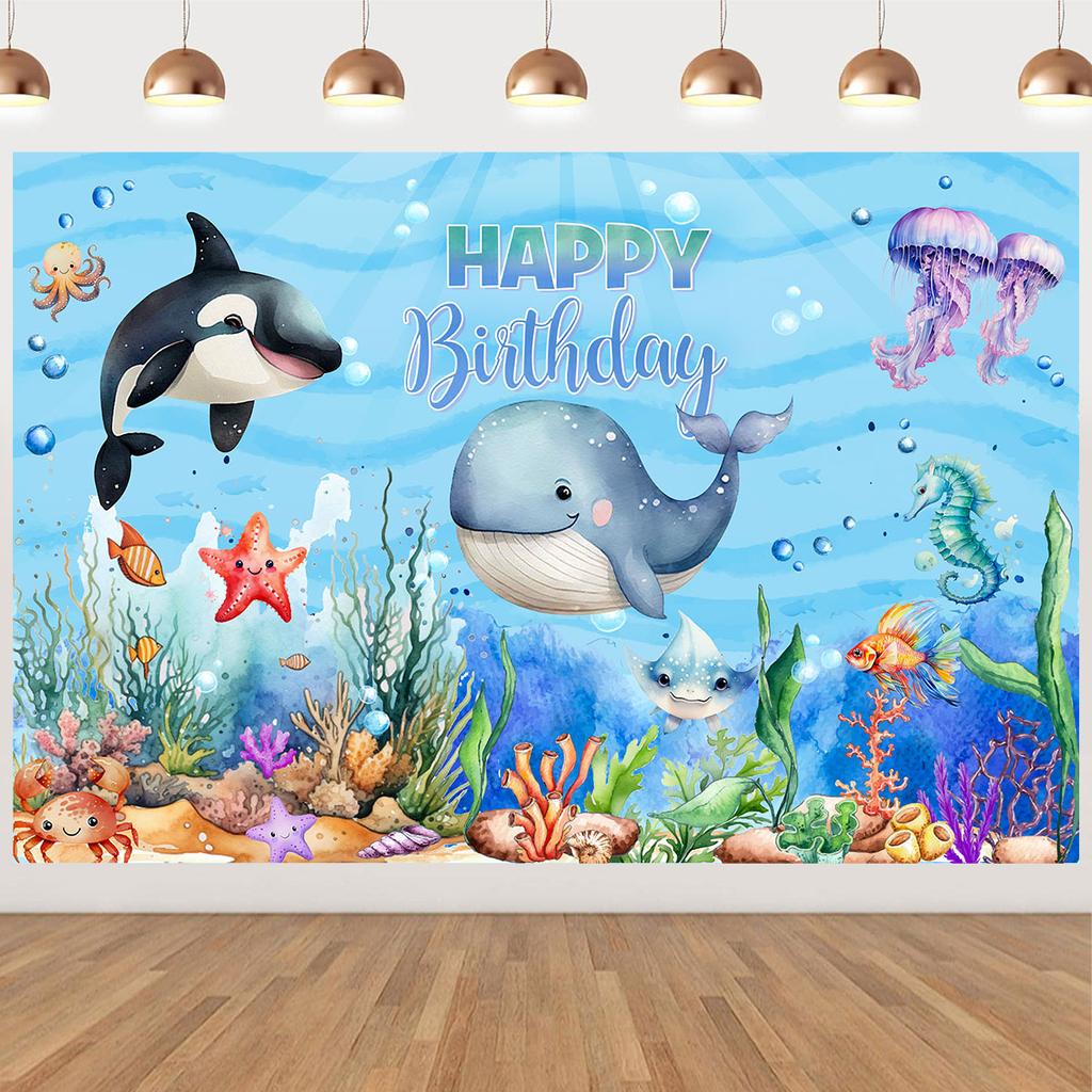 Ocean Animal Disposable Tableware Tablecloth Background Candy Bags Birthday Party Decor Kids Gift Under The Sea Party BabyShower