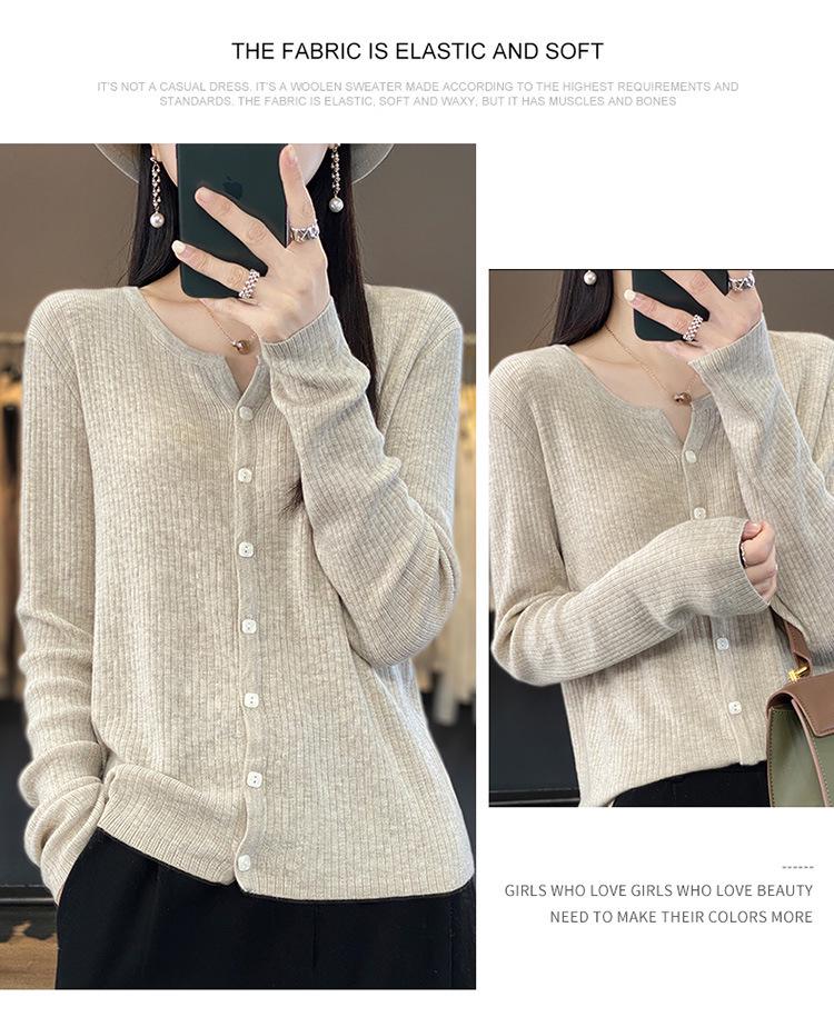 Women's Worsted Wool Cardigan: V-Neck, Lightweight, Loose Fit, Long-Sleeved, Sun-Proof, Spring/Summer Knit Sweater Jacket.