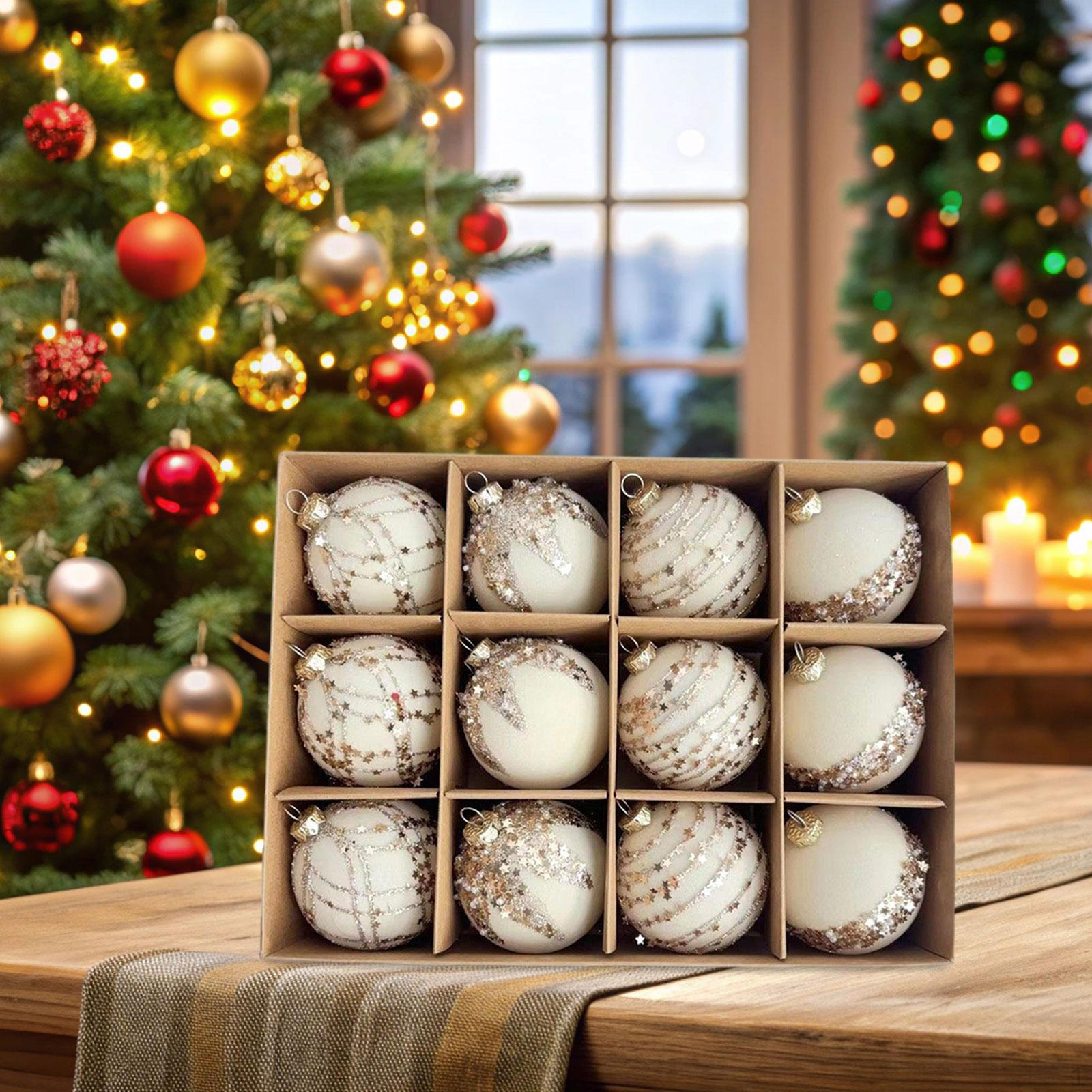 

12 штук Рождественские подвесные шары украшение для елки подвески украшения для крыльца 6 см бежевый