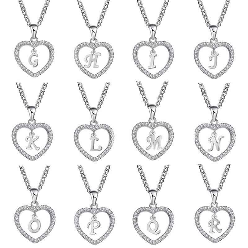 Heart Letters 26 Love Crystal Women Silver Plated Chain Jewelry Necklace