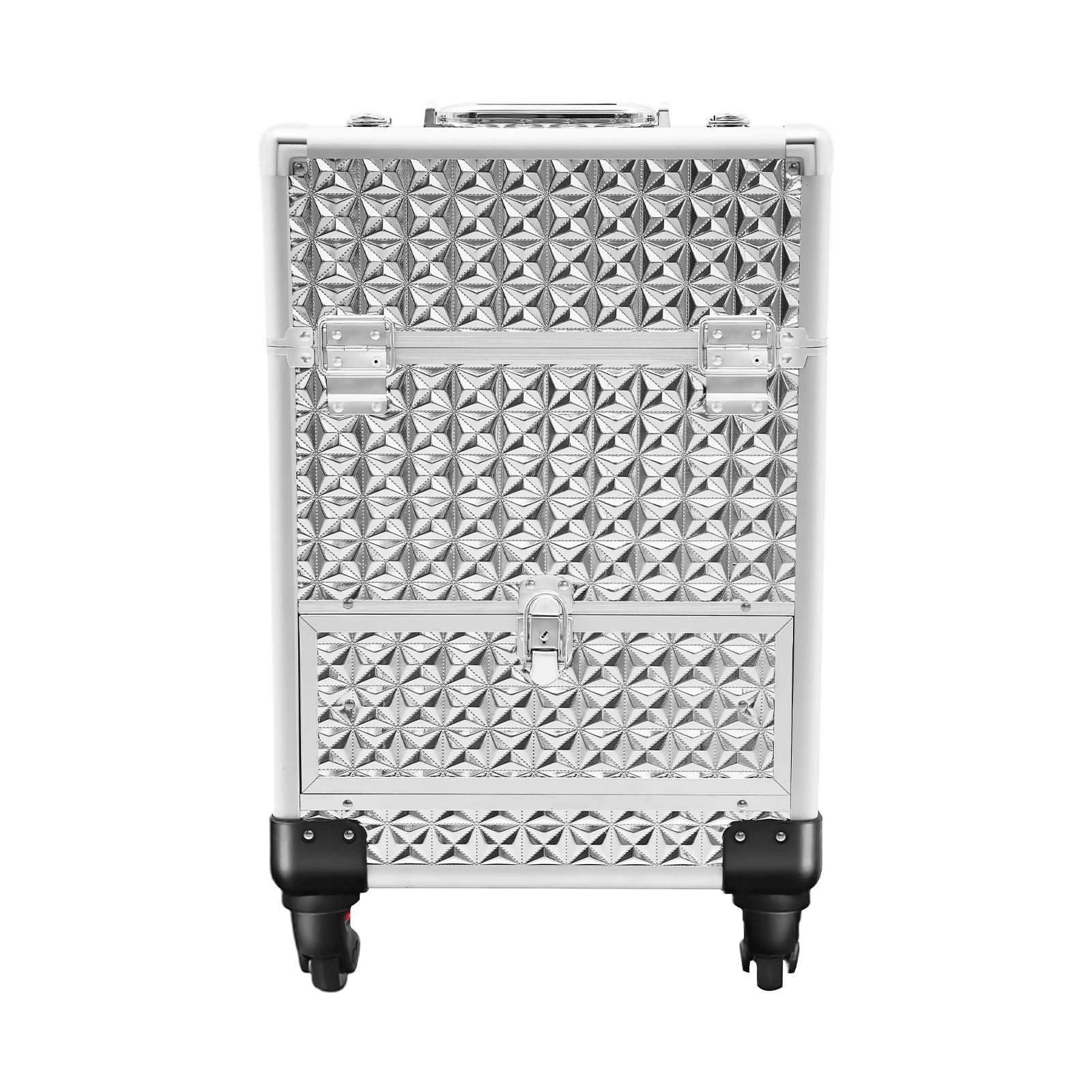 

Professional Rolling Makeup Case Large Capacity Hair Beauty Tool Organizer with Wheels Lockable for Makeup Artists Travel Salon срібний