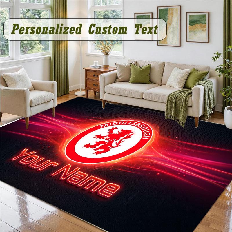 Crystal Velvet Square Rug Custom NameMiddlesbrough FC Pattern Non Slip Home Floor Decor Rug