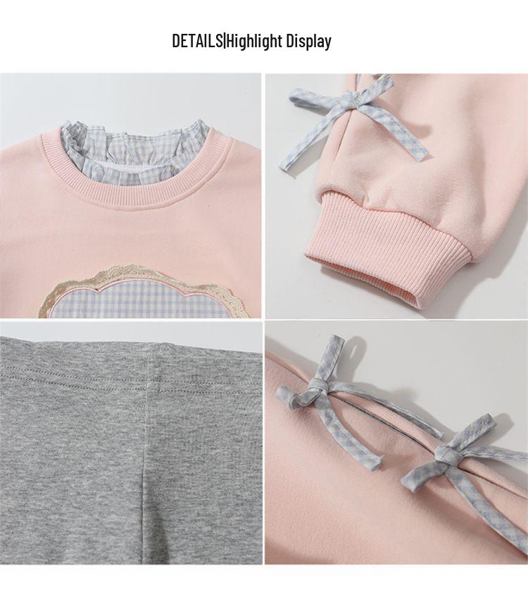 Höst Koreansk Stil Flickors Patchwork Sweatshirt & Leggings Set