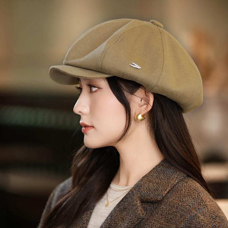 

High-end Versatile Cloud Beret Hat for Women In FallSeason and ColdSeason Style Face Showing Small Octagonal Hat Outside Travel BrandNewspaper Baby One Size