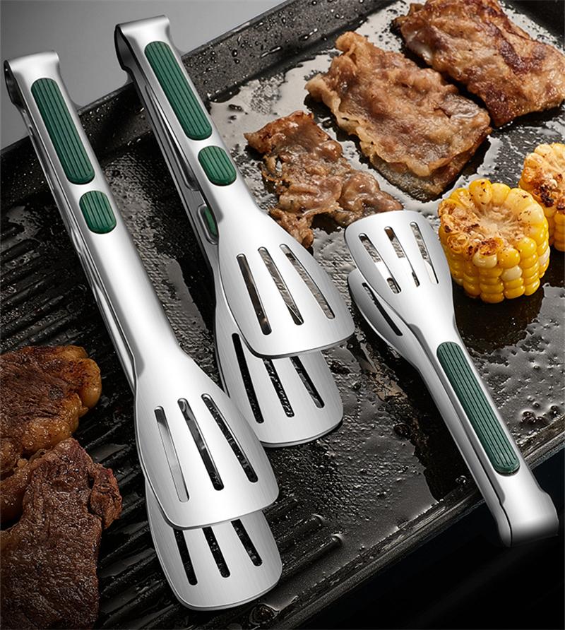 7/9/12inch 304 Stainless Steel Food Clip BBQ Grill Steak Food Clip Silicone Non-slip Handle Bread Tong Party Kitchen Accessories