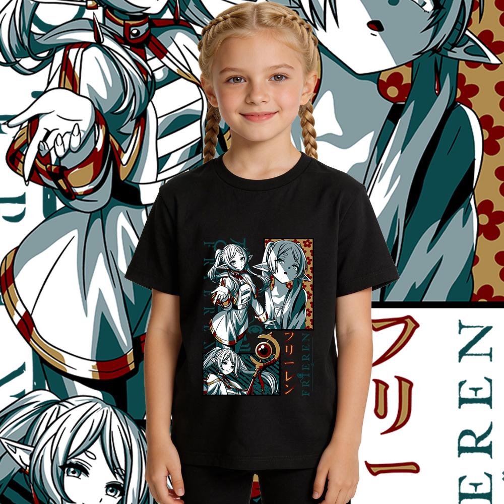 Frieren Beyond Journeys End Frieren Anime Print Cotton T Shirt for Boys and Girls Short Sleeve Kids Casual Tee Daily Wear