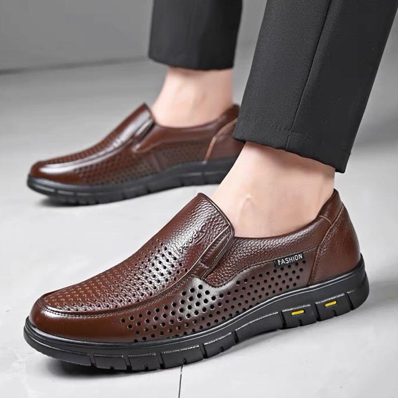 Men Summer Breathable Hollow Out Loafers Comfort Soft Sole Anti-slip Slip On Office Business Casual Shoes-8867