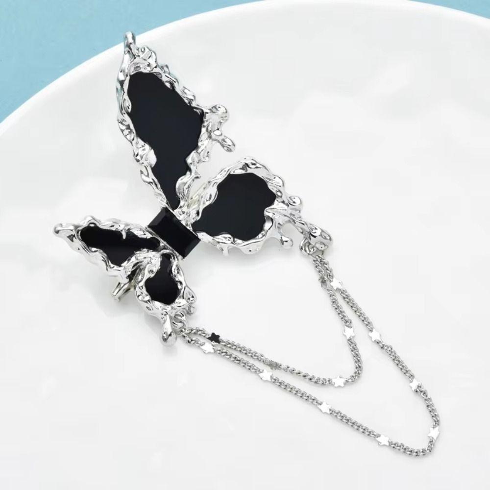 Tassel Pendant Butterfly Chain Brooch Pin Black Suit Badge Lapel Pins Clothing Accessories Jewelry