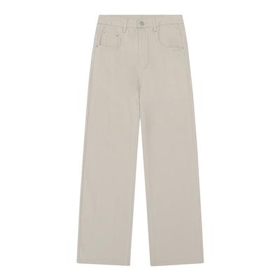 Washed Faded Cloth Pure Cotton Apricot Casual Pants for Men and Women. Straight Loose Pants