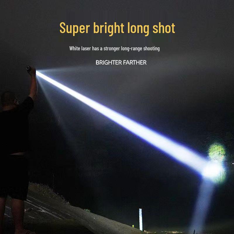 High Power White Laser Zoom Flashlight for Long-Range Outdoor Use with Rechargeable Display