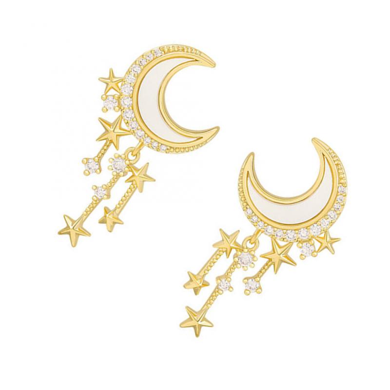 1 Paar Mondförmige Quasten Damenohrringe Stern-Mond-Design