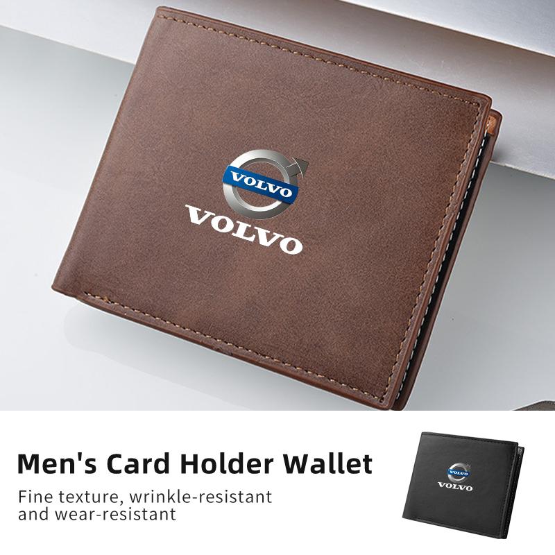 Leather Business Wallet Car Logo Card Holder Men Coin Purse For Volvo AWD C30 C70 S60 S80 S90 T6 V40 V50 V60 V70 V90 FE3