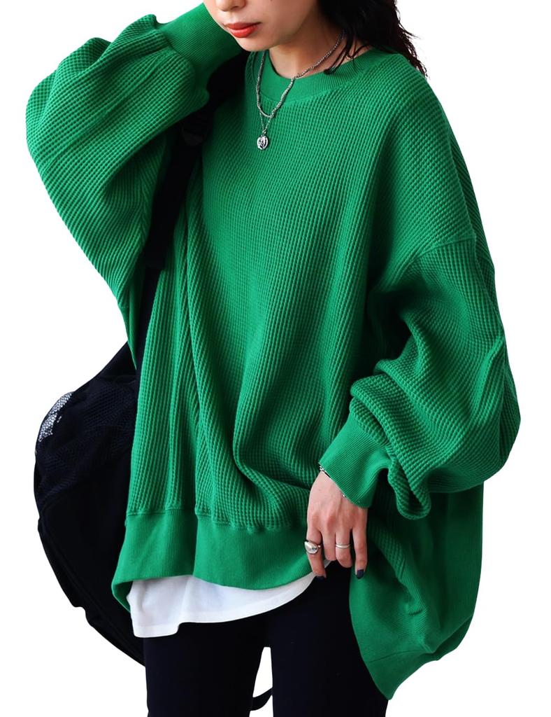 antiqua Side Rib Pullover Long Free Size Green Women's Sweatshirt, Sleeve, NA-00439, 30,