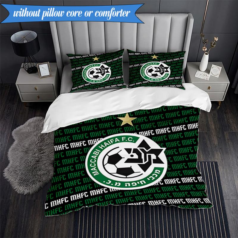 3PCS Maccabi Football Club Printed Soft Bedding Set,Including 1pc Duvet Cover And 2pcs Pillowcases Perfect for Bedroom, Dormitory, Fan gift