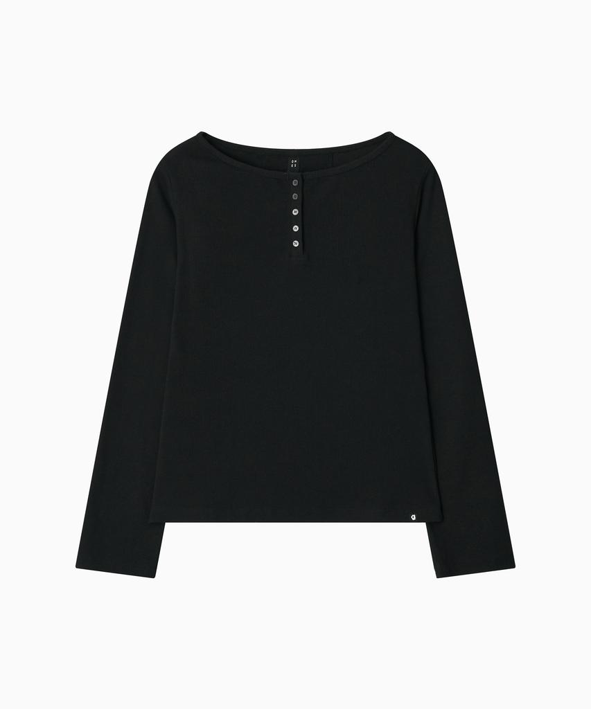 Ohesio Henley Neck Button Long Sleeve, Black