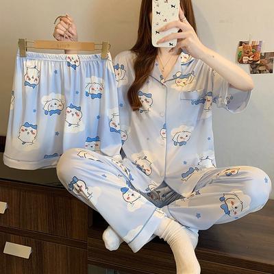 Κινούμενα Σχέδια Chiikawa Πιτζάμες Γυναικείες Καλοκαιρινό Σετ Τριών Τεμαχίων Κοντομάνικο Λεπτό Άνοιξη Και Καλοκαίρι Χαριτωμένο Μικρό Οκτώ Ρούχα Σπιτιού