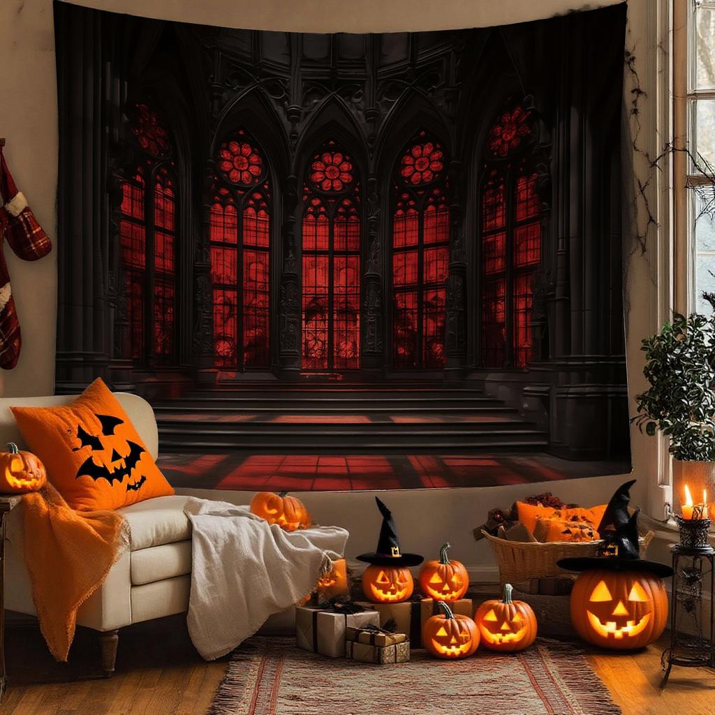 Premium Crowned Skull Medieval Tapestry Red Black Gothic Dark Tapestry for Bedroom Living Room Halloween Home Wall Decor