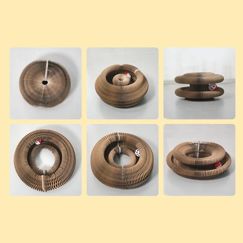 Magisches Katzenkratzorgelbrett, Katzenspielzeug mit Ball, Katzenschleifklaue, Katzenklettergerüst, Kätzchen, rundes, gewelltes Katzenkratzspielzeug