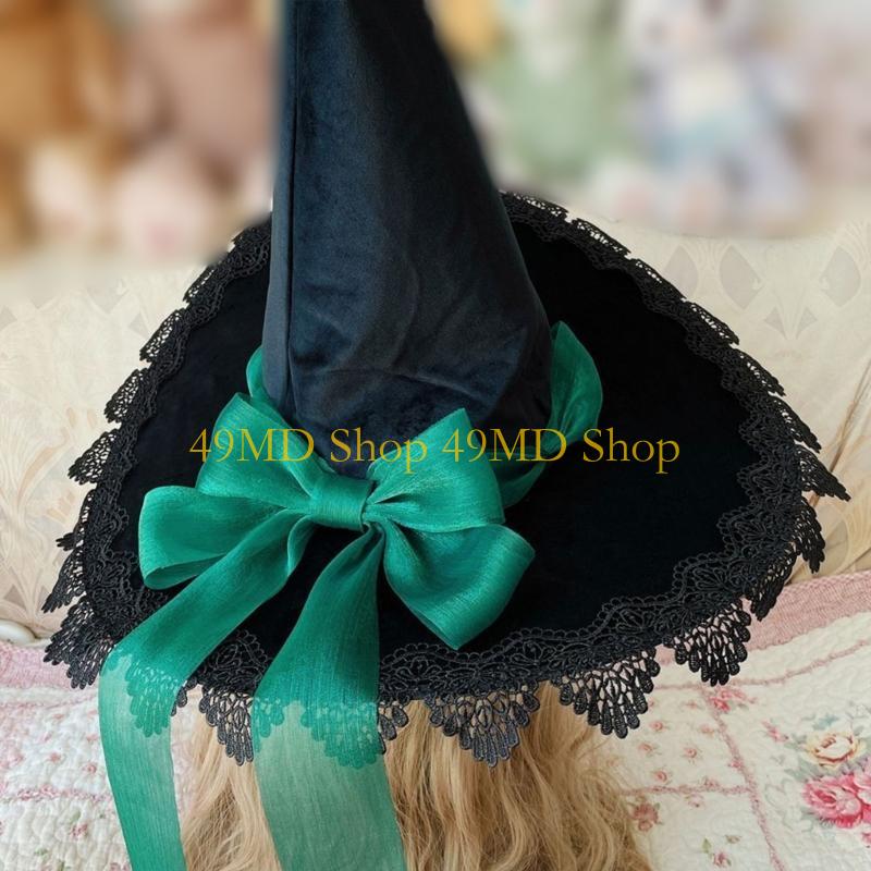 49MD Witch Pointed Hat Halloween Hat Bandage Butterfly Wizard Hat Comfortable Wear